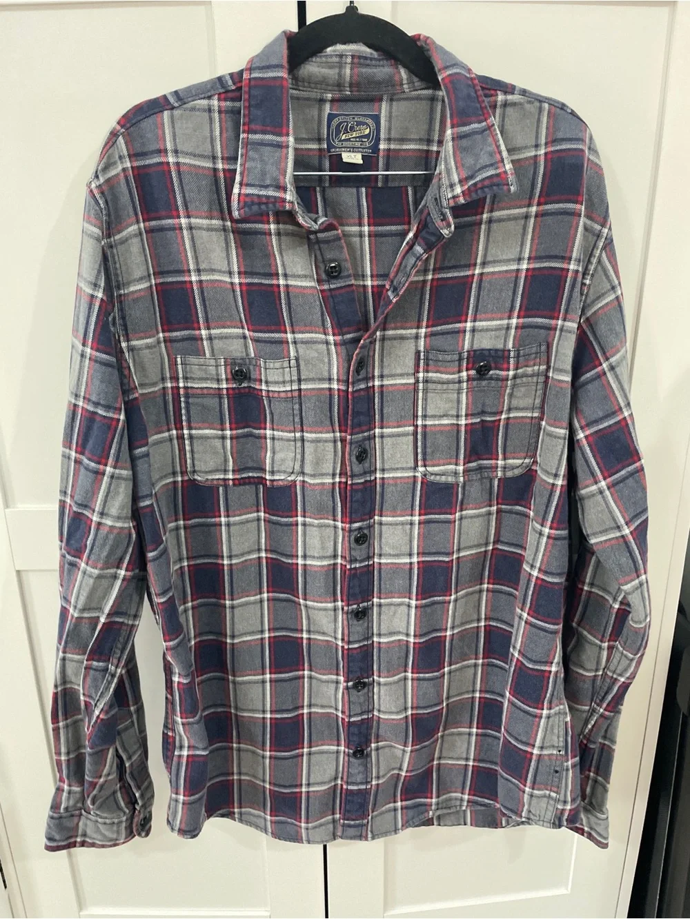J. Crew Men's Navy, Gray & Red Plaid Button-Down Shirt